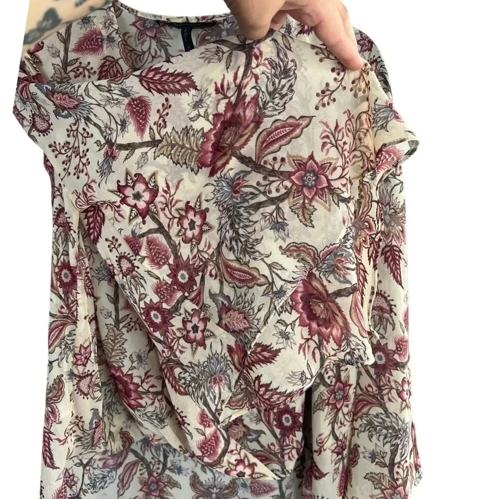 BCBGMaxAzria Blouse Faux Wrap Hi-Low Floral Blouse Size S